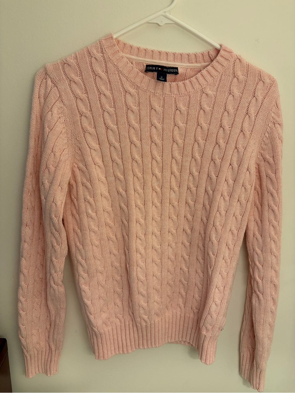 Tommy Hilfiger Light Pink Cable Knit Crew Sweater